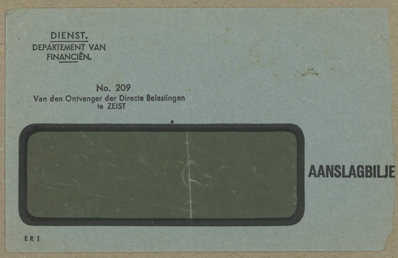 Blauwe enveloppe Belastingdienst uit 1925